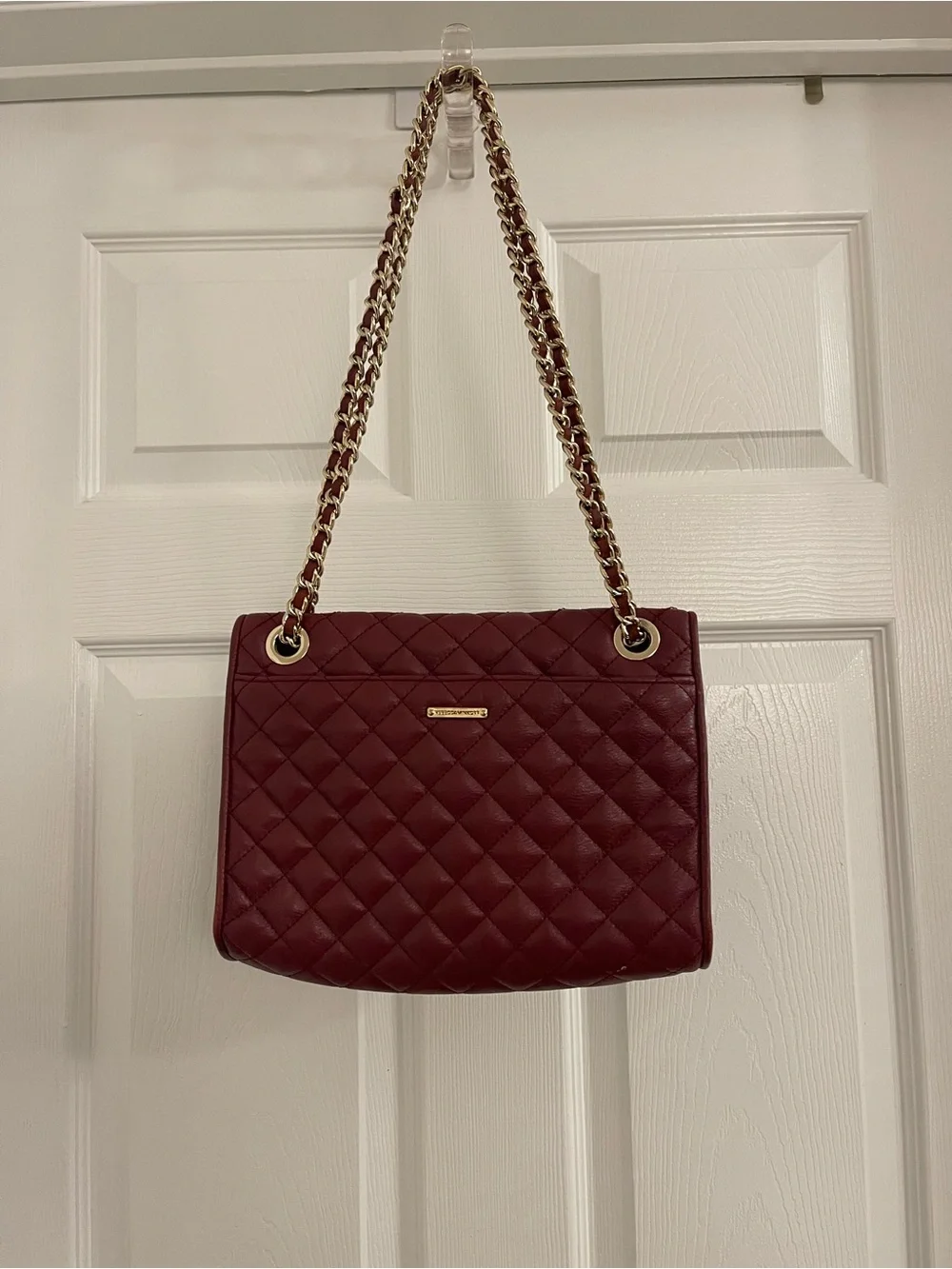 Rebecca Minkoff Quilted Shoulder Bag in Wine Red with Gold Chain
